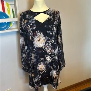 BCNGeneration Floral Chiffon Women's Dress- Navy Blue